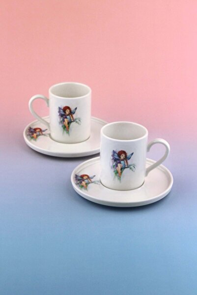 Bursa Porselen Dekor Blue Fairy Two-Person Porcelain Coffee Cup Set
