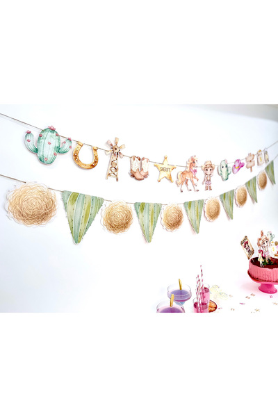 Flu Party علم مثلثي للفتيات على طراز رعاة البقر - علم مثلثي غربي للحفلات