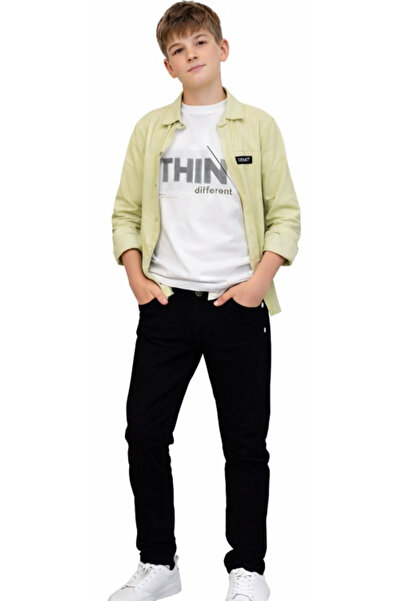 İrem Çocuk Giyim قميص للأولاد من ماركة ثينك باللون الأخضر مع أكمام طويلة وبنط...