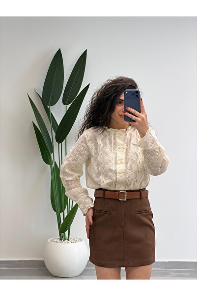 MARGA Fisto İşlemeli Dantel Garnili Hakim Yaka Gömlek