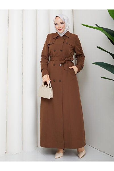 Moda İncir Water-Repellent Double-Breasted Full-Length Buttoned Trench Coat