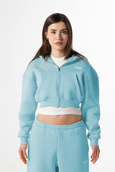 Flaw Wear Flaw Embroidered Blue Zip Crop