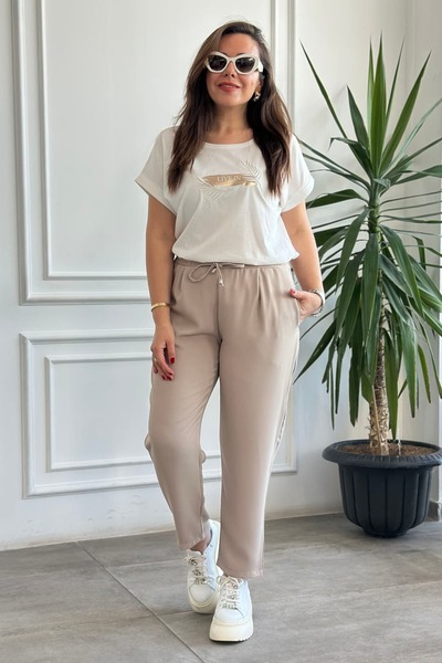 yb yağmur butik Pantaloni morcovi cu talie elastică