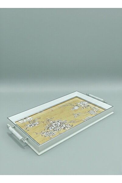 FARALYAHOME Decorative Luxury Tray 49X30X4 cm White Frame Fabric Pattern Pres...