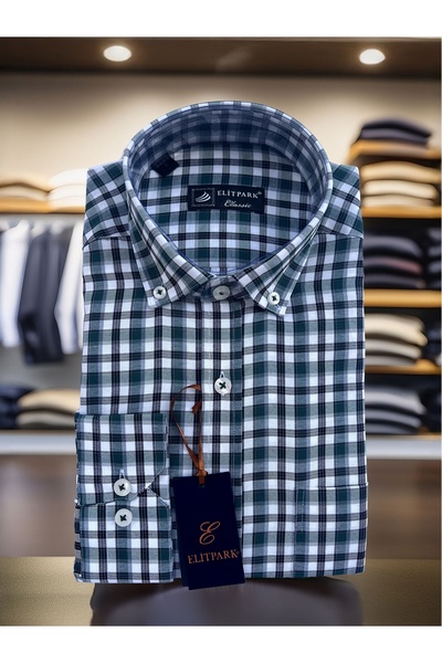 elitpark Urban classic green plaid cotton pocketed men's shirt