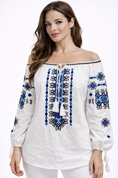 Nobrand Traditional women's Cotton blouse with red floral embroidery, authent...