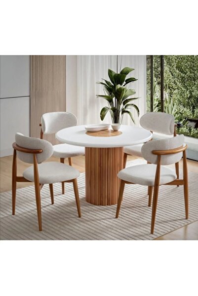 Has Grup Masa Sandalye Yuvarlak Ahşap Masa Takımı Bohem 4 Kişilik Mutfak Masa...