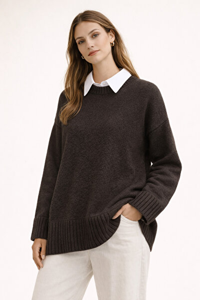 FERHEL Crew Neck Shirt Detailed Knitwear Sweater Oversize Comfortable Fit Dai...