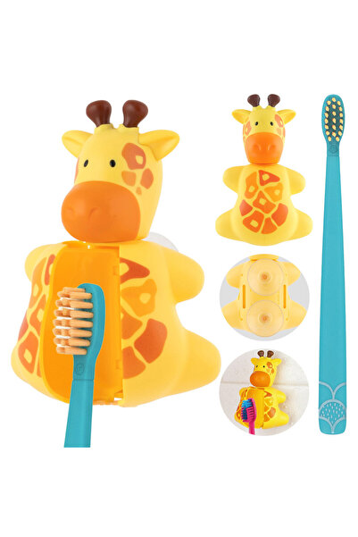 Flipper حامل فرشاة أسنان صحي للأطفال بتصميم حيواني مرح، فرشاة أسنان بشعيرات ن...