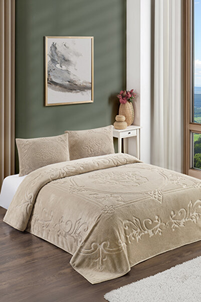 Loselya Beige Rose Bohemian Bedspread 220 X 230 Double Plush Soft Welsoft 2 P...