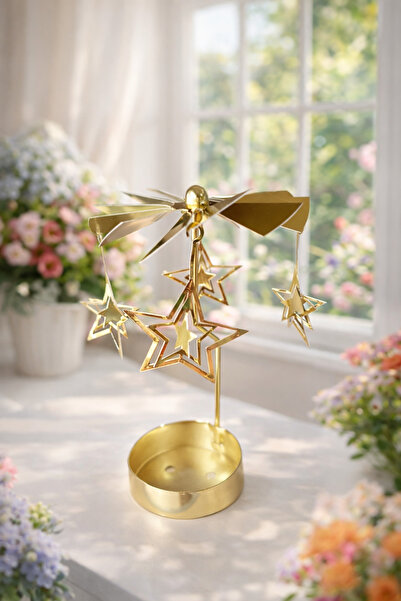 Home & Styling Isı İle Dönen Dekoratif Yıldız Tasarımlı Metal Tealight Mumluk