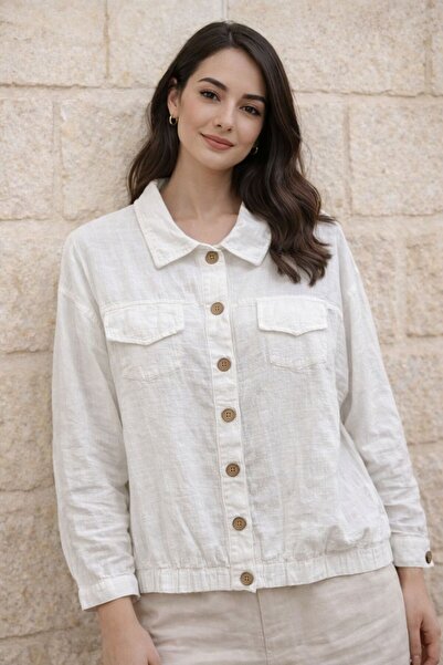 AGORATEKSTİL Women's 100% Cotton Fabric Shirt with Cuffed Sleeves