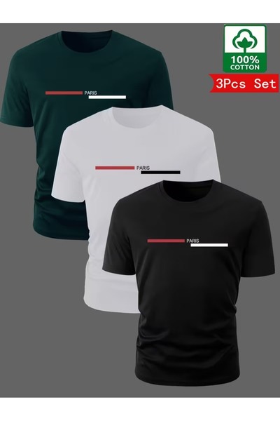 PAVRO Unisex Oversize Fit Multiple Tshrits Paris Double Line Printed Tshirt