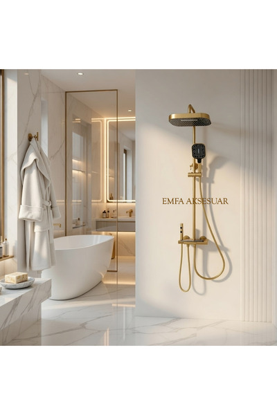 EMFA AKSESUAR Gold Dijital Led Göstergeli Piyano Tuşlu Termostatik Gold Banyo...