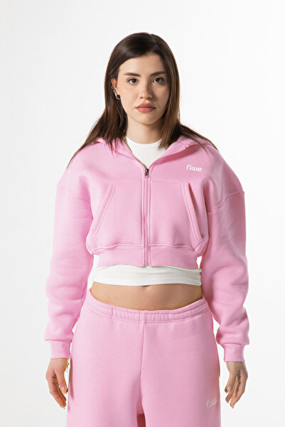 Flaw Wear Flaw Embroidered Pink Zip Crop
