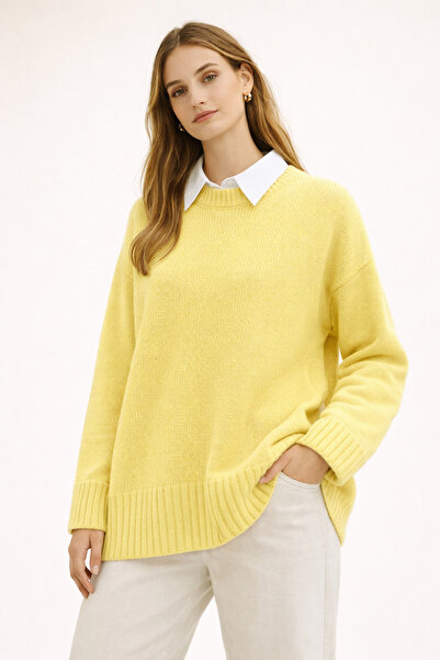 FERHEL Crew Neck Shirt Detailed Knitwear Sweater Oversize Comfortable Fit Cas...