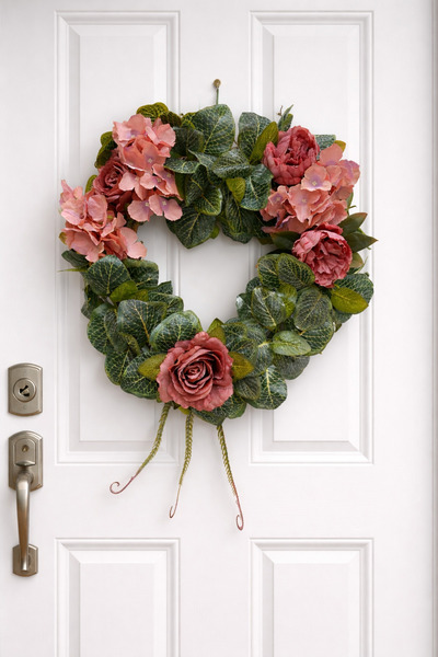 çiçek rengi dekor زخرفة باب مفصلة بتفاصيل زهور الفاوانيا الوردية الاصطناعية و...