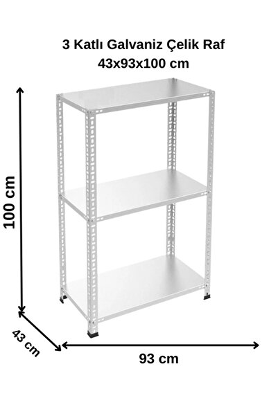 ALANRAF 3 Katlı Galvaniz Çelik Raf - Depo, Arşiv, Kiler, Dosya, Market Rafı 4...