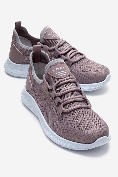 CCWAY AYAKKABI Πλεκτά Γυναικεία Αθλητικά Παπούτσια με Πλαϊνές Ρίγες ΛΙΛΑ ΛΕΥΚΟ