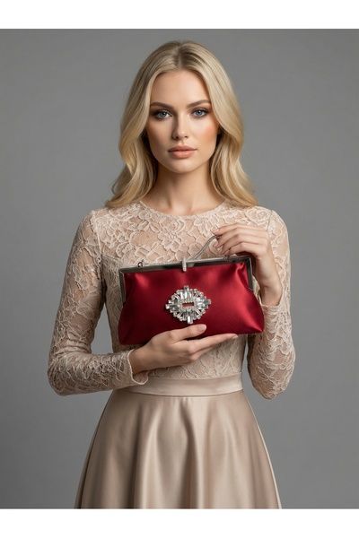 Wedding Fashion Burgundy Color Satin Soft Leather Metal Stone Pearl Detailed ...