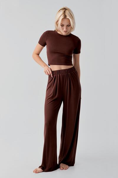Artış Κοντό μανίκι Crop Loose Wide Leg Ευέλικτο Σετ Πιτζάμες