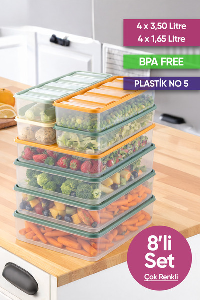 Vinoa مجموعة من 8 حاويات تخزين سعة 4x3.5 لتر + 4x1.65 لتر خالية من مادة BPA، ...