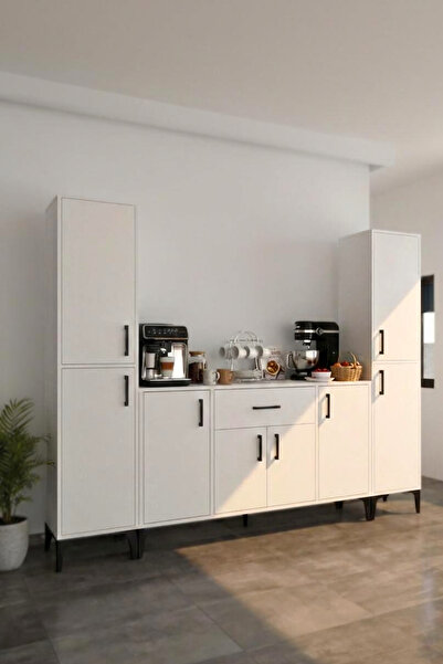 Moonlife Lusso 8 Kapak Tek Çekmeceli Çok Amaçlı Kahve Köşesi Dolabı Beyaz