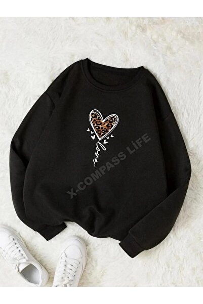 x-compass life Women'S/Girls' Love Leopard Heart Detailed Loose Cut Women's S...