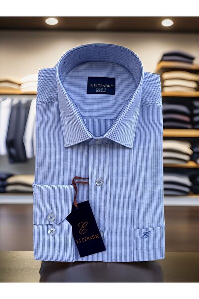 elitpark Classic Fine Pattern Açık Mavi Pamuklu Cepli Erkek Gömlek