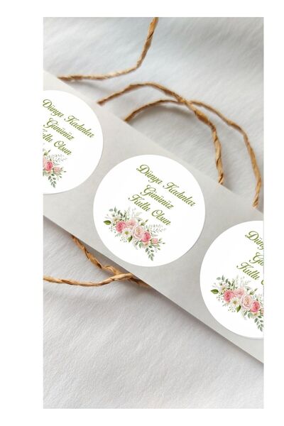Piksel Grafik Women's Day Flower Round Sticker - 24 Pieces Decoration, Gift, ...