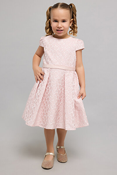 R&B Self Patterned Fit & Flare Dress With Crew Neck And Puff Sleeves