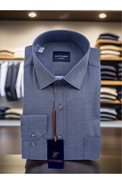 elitpark Cut Line Patterned Cotton Pocketed Men's Shirt