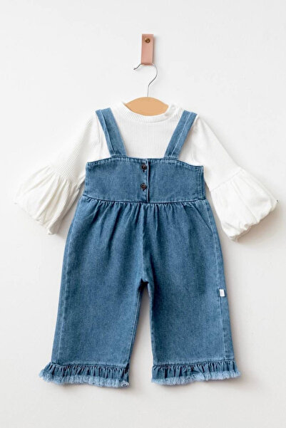 Cantoy Kız Bebek Jean Püsküllü Salopet Ve Pamuklu Body 2'li Takım