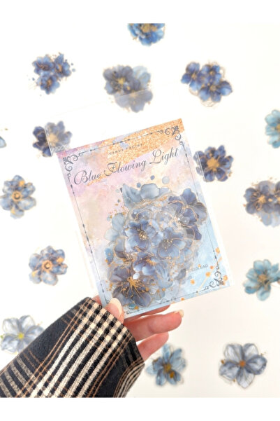 Kağıt Gemi Dükkan Vintage Romantic Floral Altın Yaldızlı Mavi Çiçekler 20 Ade...