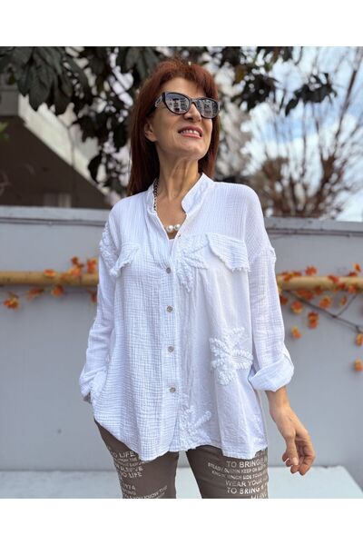 DenizEge Ιταλικό Πουκάμισο/Σακάκι από Πετροπλακαρισμένο Ύφασμα Λευκό