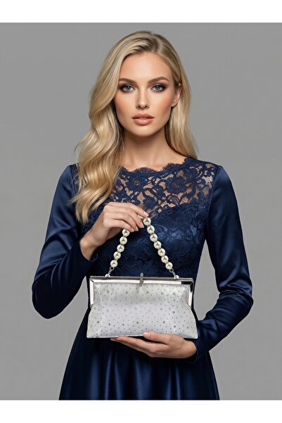 Wedding Fashion Ecru Color Soft Leather Metal Stone Pearl Detailed Chain Stra...