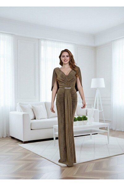 alqarat Elite Shimmer Gown with Crystal Waist
