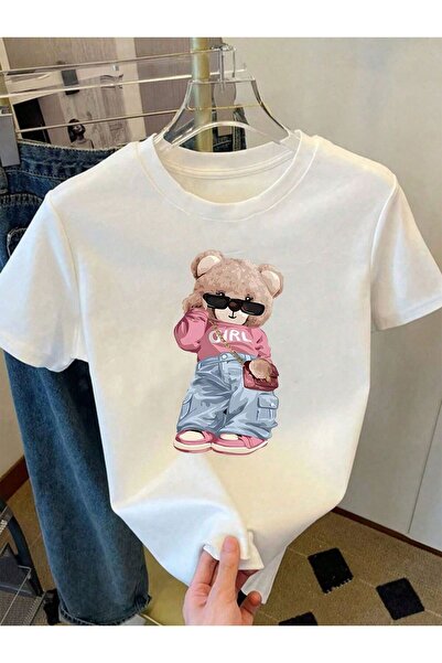 EFFRENATU تي شيرت نسائي مطبوع عليه نص - رقبة دائرية، أكمام قصيرة، كاجوال