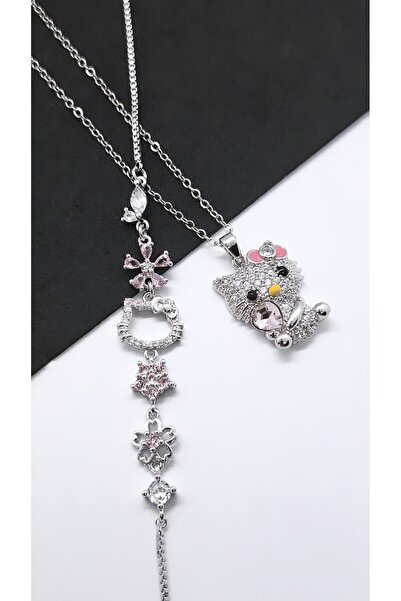 Serenity Hello Kity Figür Çelik Kolye Bileklik Set