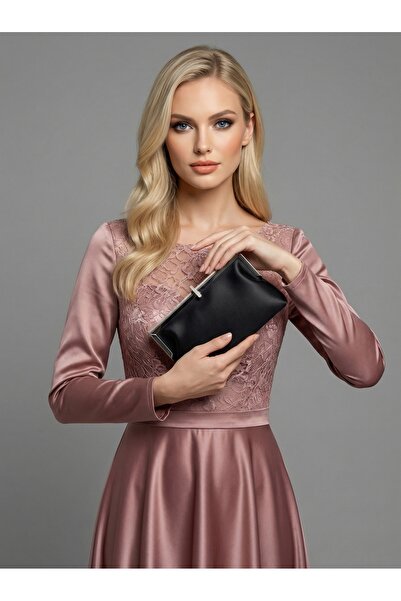 Wedding Fashion Black Color Satin Soft Leather Metal Stone Pearl Detailed Cha...