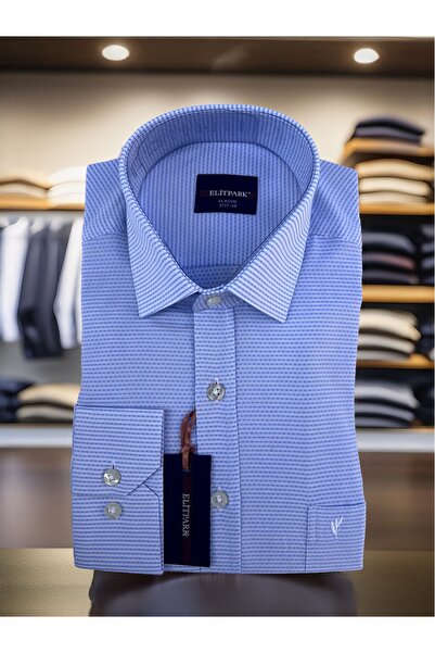 elitpark Açık Mavi Çizgili Pamuklu Cepli Erkek Gömlek