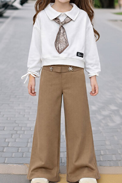 MODANINO Girl's Satin Scarf Detailed Top and Bottom Set 4-14 Years 12518Hc