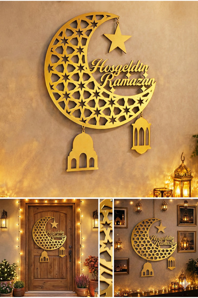 ay reklam Lüks Gold Plexi Hoşgeldin Ramazan Yazılı Dekoratif Akrilik Duvar Pa...