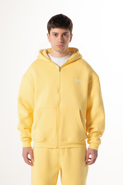 Flaw Wear Flaw Embroidered Yellow Zip Hoodie