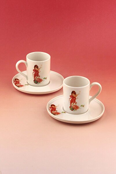 Bursa Porselen Dekor Red Fairy Two Person Porcelain Coffee Cup Set