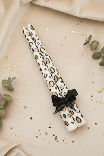 NVOs Candle Leopar Desenli El Yapımı Şamdan Mum Seti – Gold Detaylı Dekoratif...