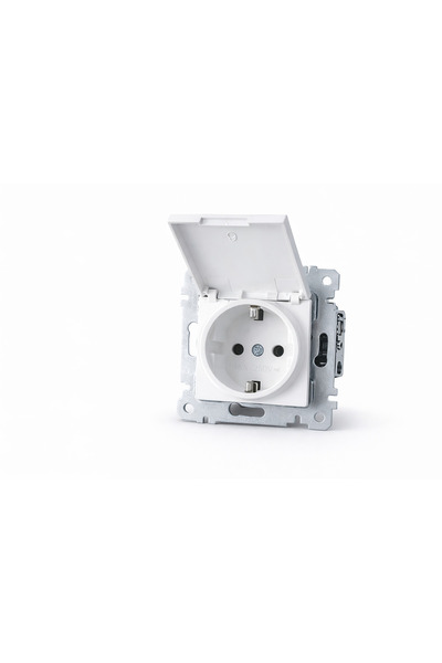 Mutlusan Covered Grounded Socket Mechanism + Cover White