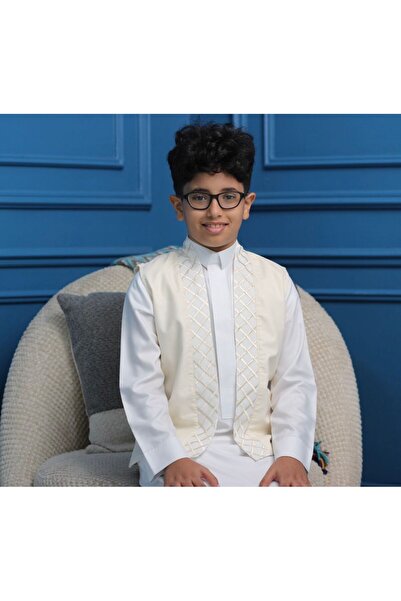 obejana سديري أطفال كلاسيك مطرز – كريمي مع تطريز هندسي