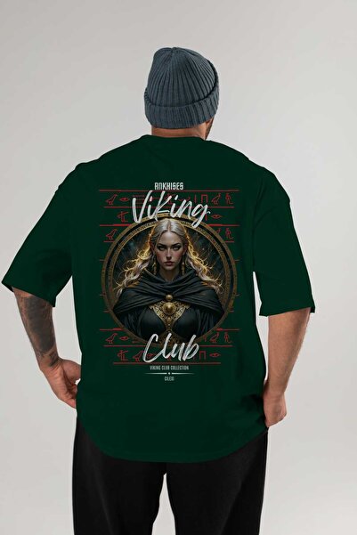 Ankhises Tricou Viking Mythology 4 cu imprimeu pe spate, verde, supradimensio...