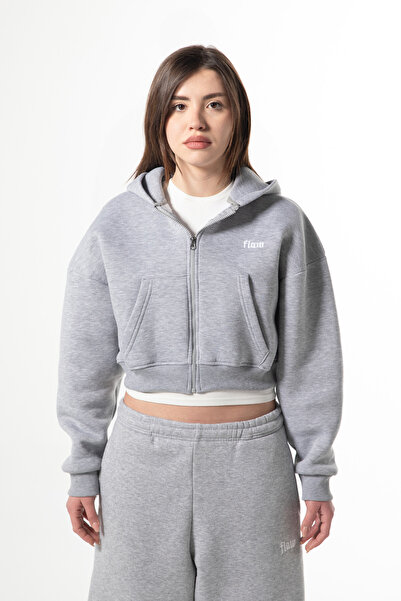 Flaw Wear Flaw Embroidered Gray Melange Zip Crop